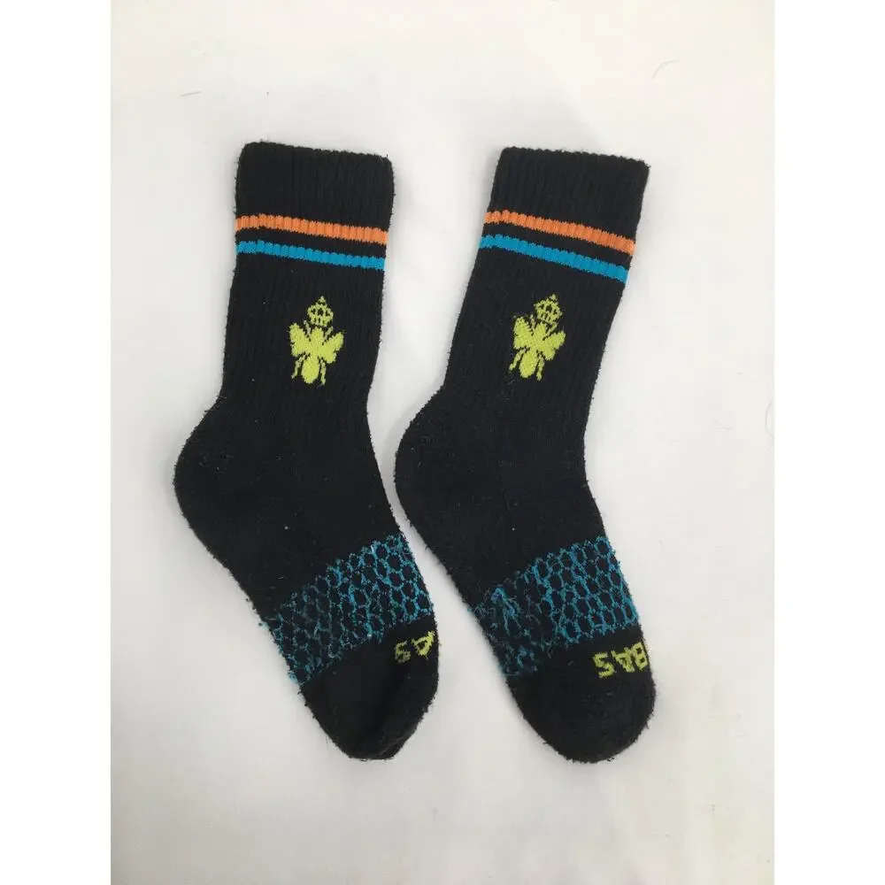 Bombas Kids Calf Socks Black Blue Orange Yellow Honeycomb Bee Print XS 2-8